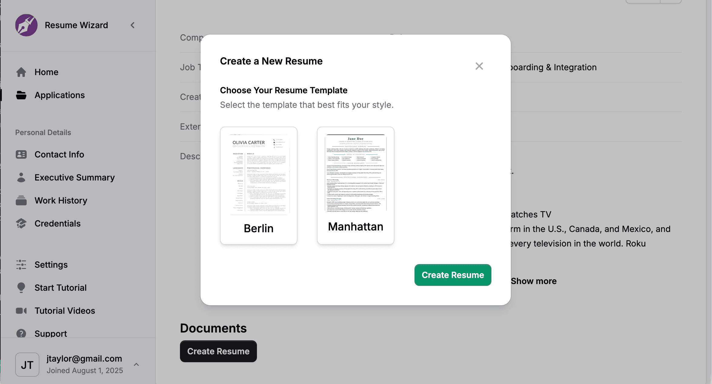 Gallery of resume template choices
